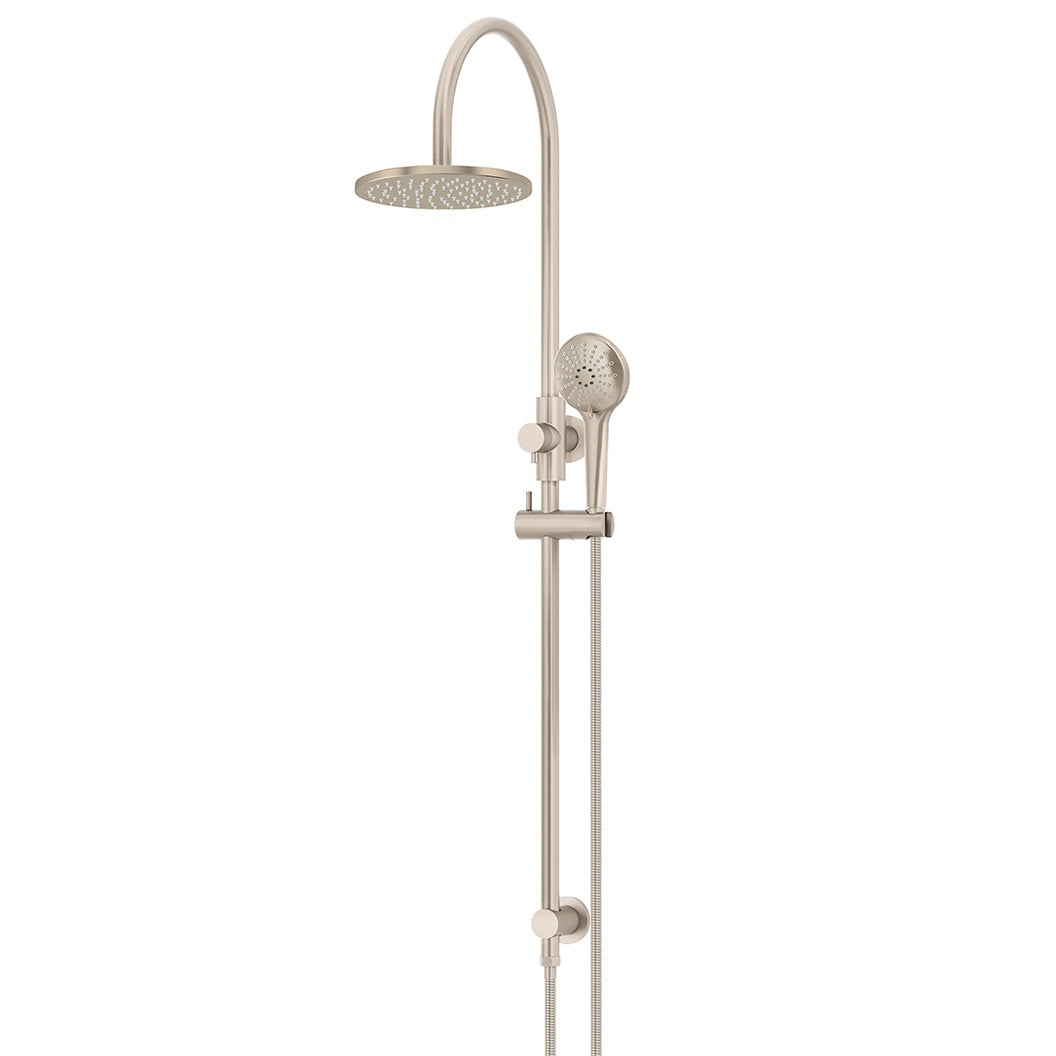 200mm Round Overhead Shower Rail, Three Function Hand Shower - Champagne