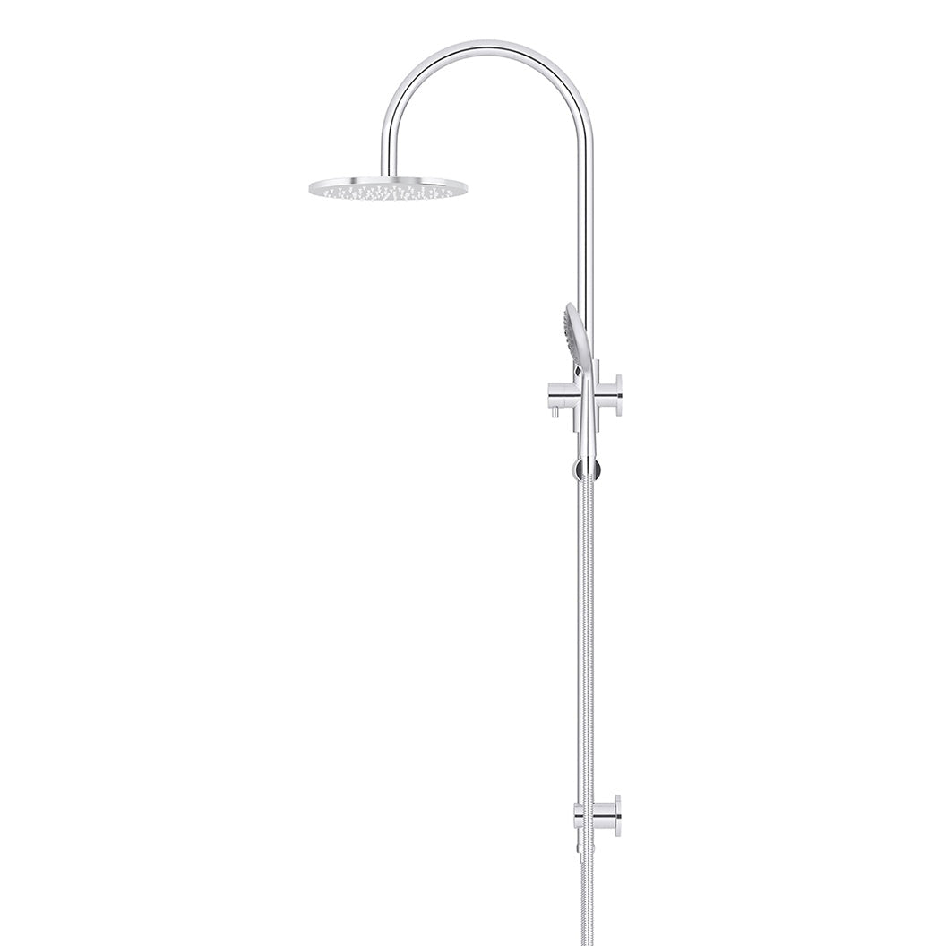 200mm Round Overhead Shower Rail, Three Function Hand Shower - Polished Chrome