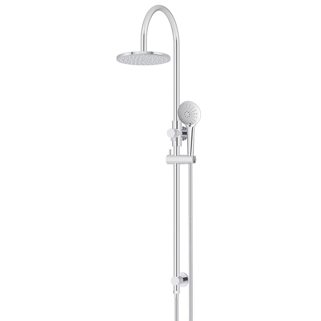 200mm Round Overhead Shower Rail, Three Function Hand Shower - Polished Chrome