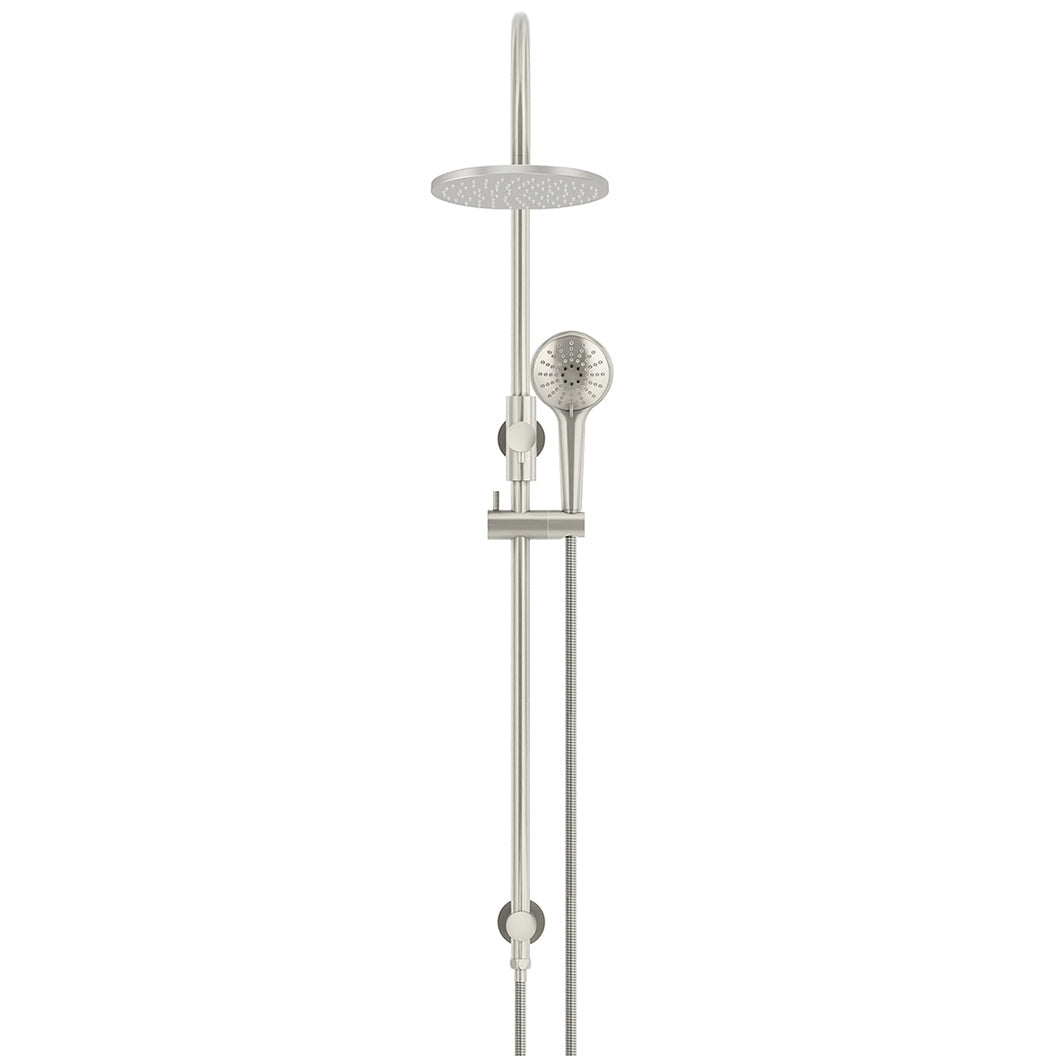200mm Round Overhead Shower Rail, Three Function Hand Shower - Brushed Nickel
