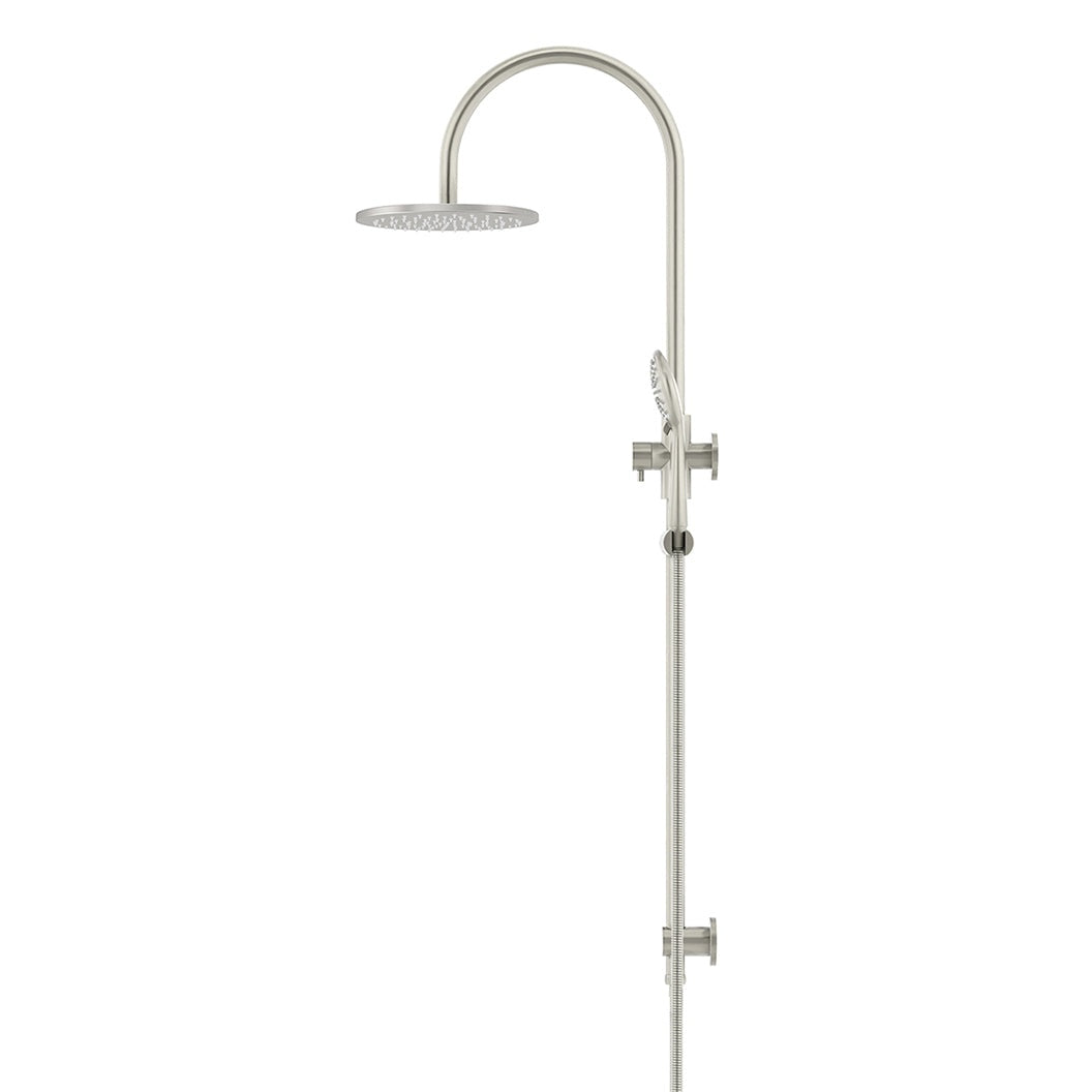 200mm Round Overhead Shower Rail, Three Function Hand Shower - Brushed Nickel