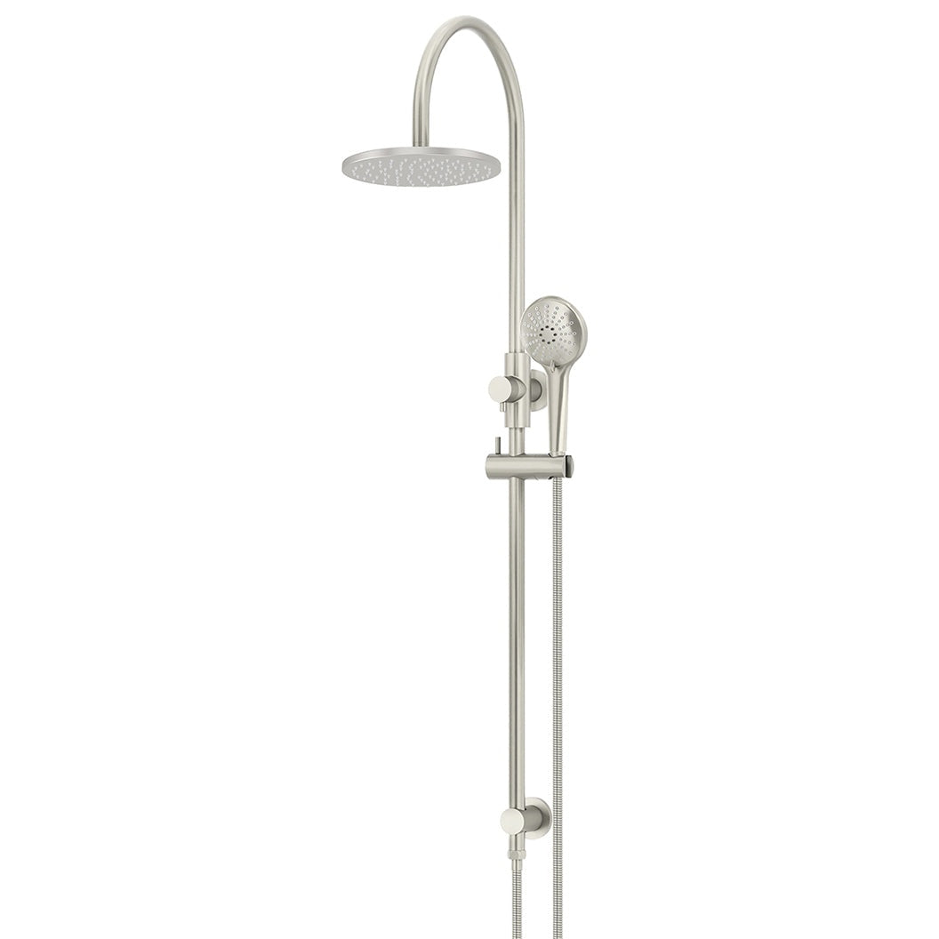 200mm Round Overhead Shower Rail, Three Function Hand Shower - Brushed Nickel