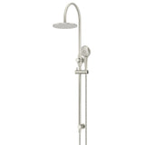 200mm Round Overhead Shower Rail, Three Function Hand Shower - Brushed Nickel
