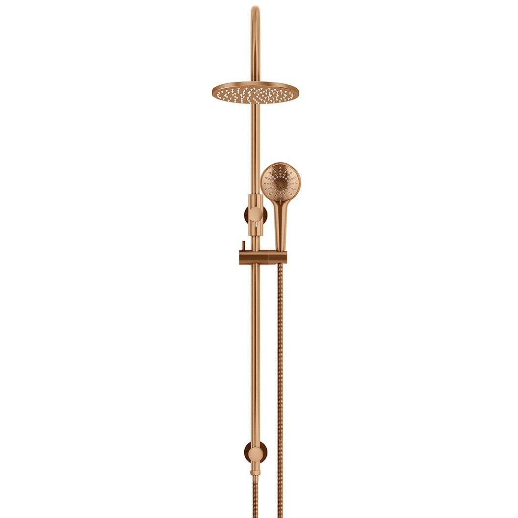 200mm Round Overhead Shower Rail, Three Function Hand Shower in Tiger Bronze - close-up detail view