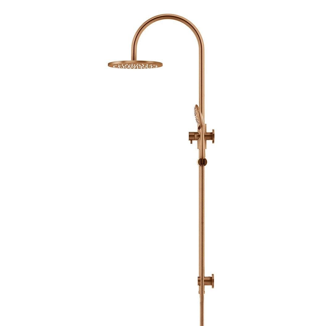 200mm Round Overhead Shower Rail, Three Function Hand Shower - Lustre Bronze