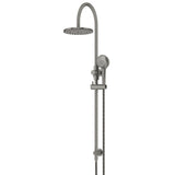 200mm Round Overhead Shower Rail, Three Function Hand Shower - Shadow