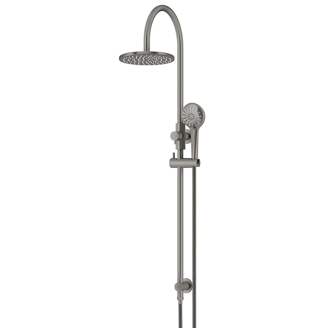 200mm Round Overhead Shower Rail, Three Function Hand Shower - Shadow