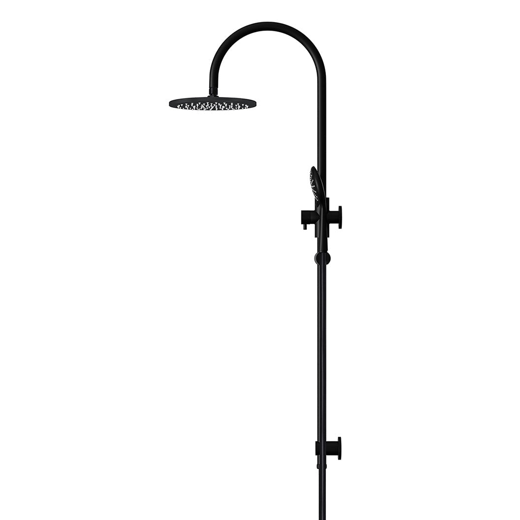 200mm Round Overhead Shower Rail, Three Function Hand Shower - Matte Black