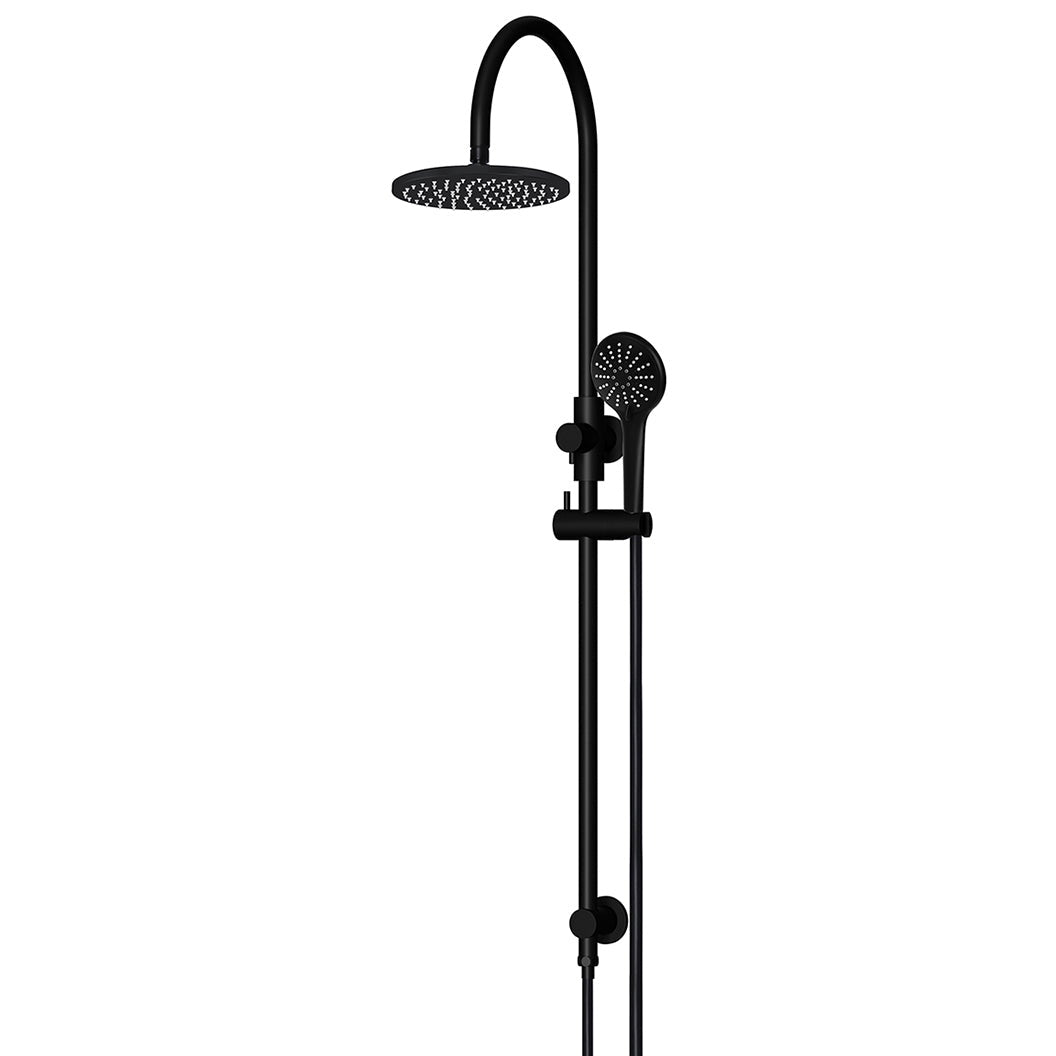 200mm Round Overhead Shower Rail, Three Function Hand Shower - Matte Black