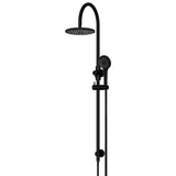 200mm Round Overhead Shower Rail, Three Function Hand Shower - Matte Black