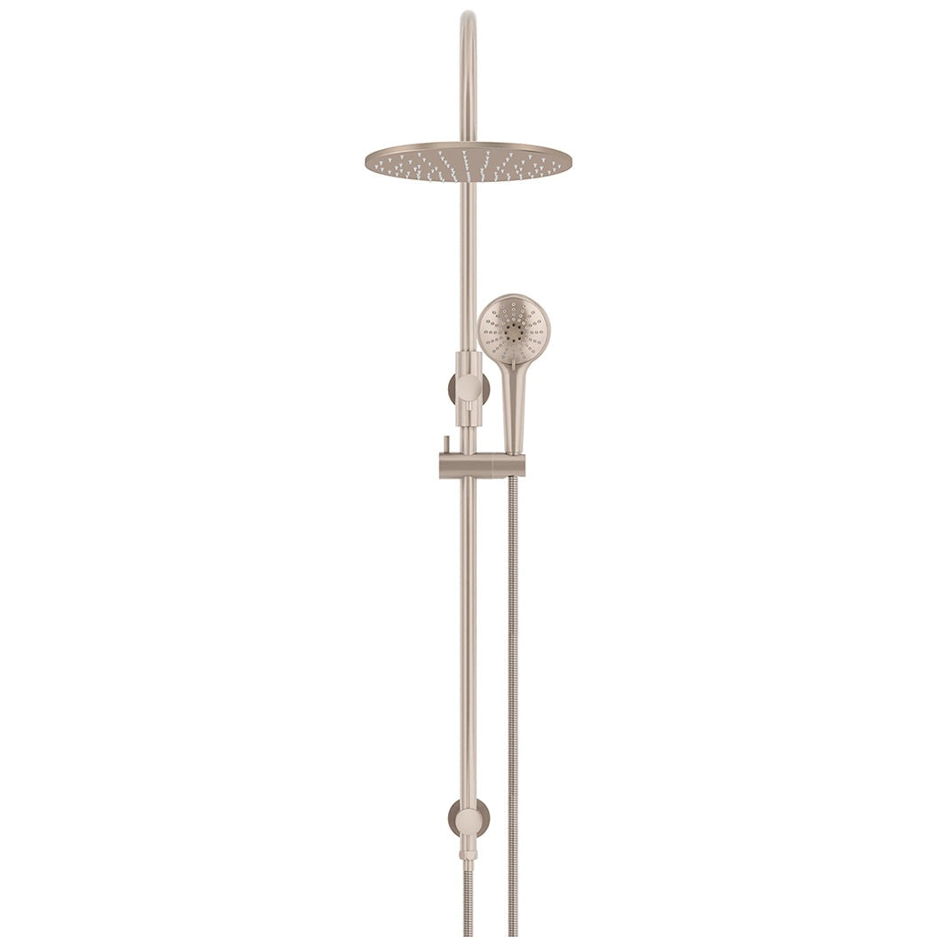 300mm Round Overhead Shower Rail, Three Function Hand Shower - Champagne