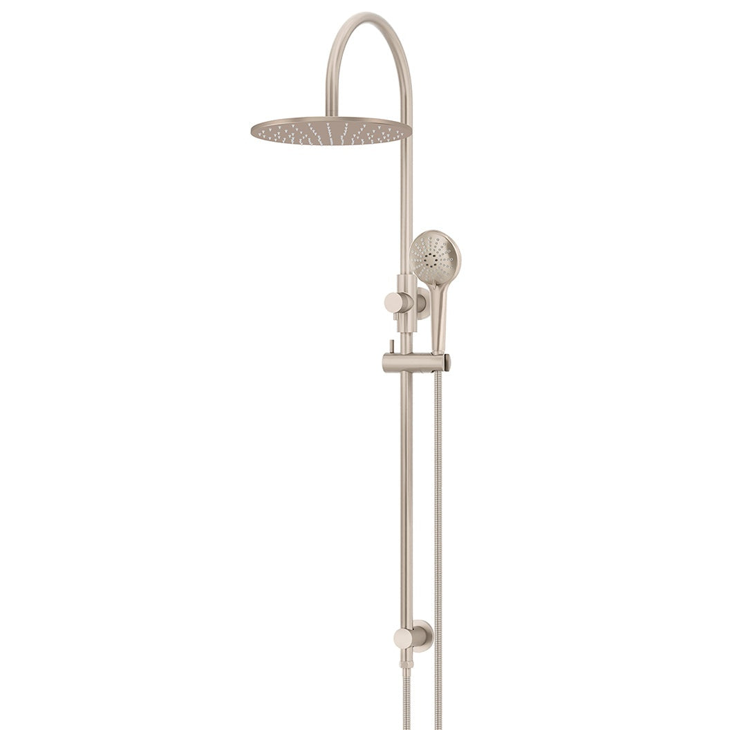 300mm Round Overhead Shower Rail, Three Function Hand Shower - Champagne