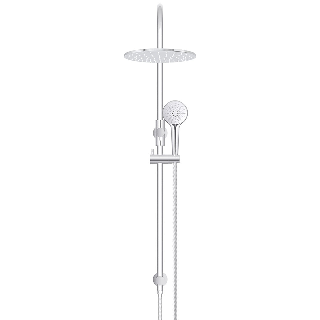 300mm Round Overhead Shower Rail, Three Function Hand Shower - Polished Chrome