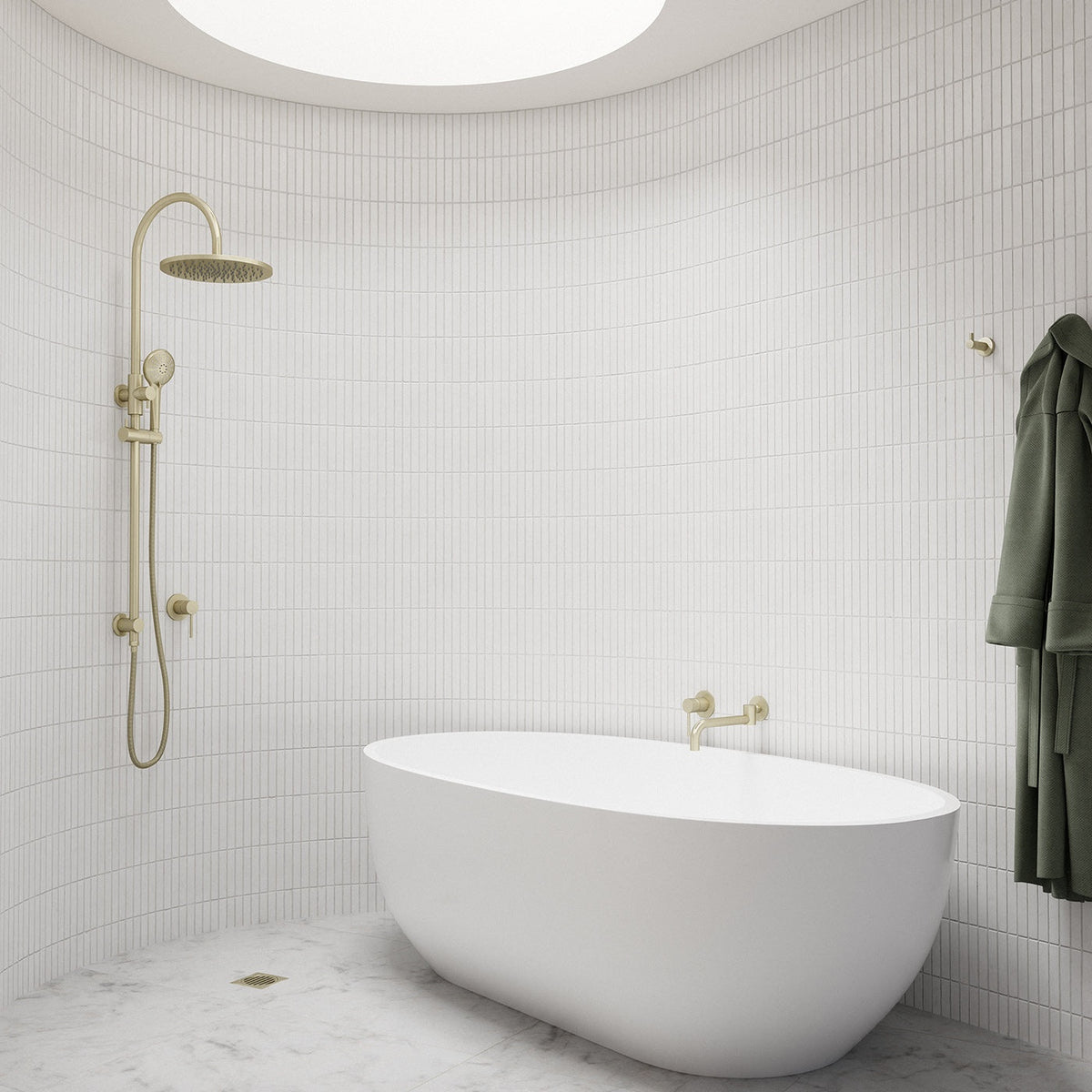 300mm Round Overhead Shower Rail, Three Function Hand Shower - Tiger Bronze