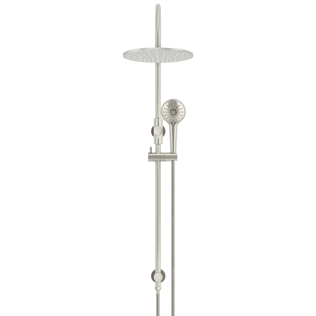 300mm Round Overhead Shower Rail, Three Function Hand Shower - Brushed Nickel