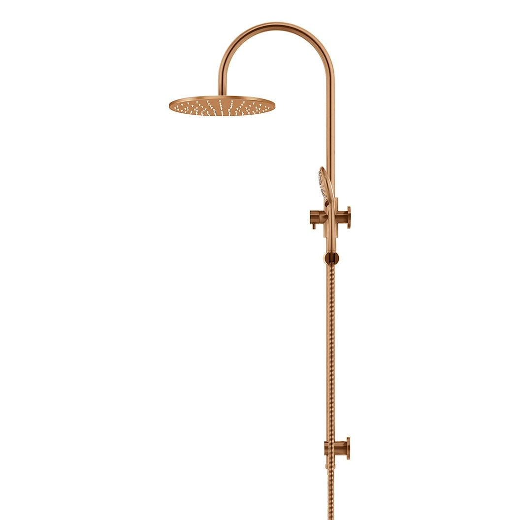 300mm Round Overhead Shower Rail, Three Function Hand Shower - Lustre Bronze