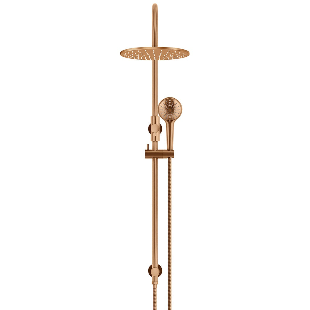 300mm Round Overhead Shower Rail, Three Function Hand Shower - Lustre Bronze