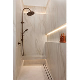 300mm Round Overhead Shower Rail, Three Function Hand Shower - Lustre Bronze