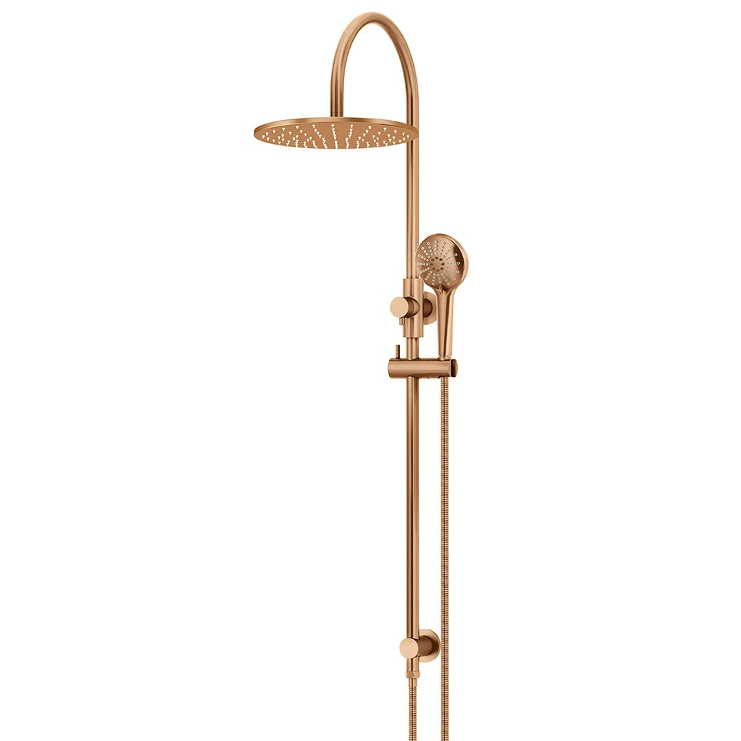 300mm Round Overhead Shower Rail, Three Function Hand Shower - Lustre Bronze