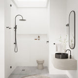 300mm Round Overhead Shower Rail, Three Function Hand Shower - Shadow