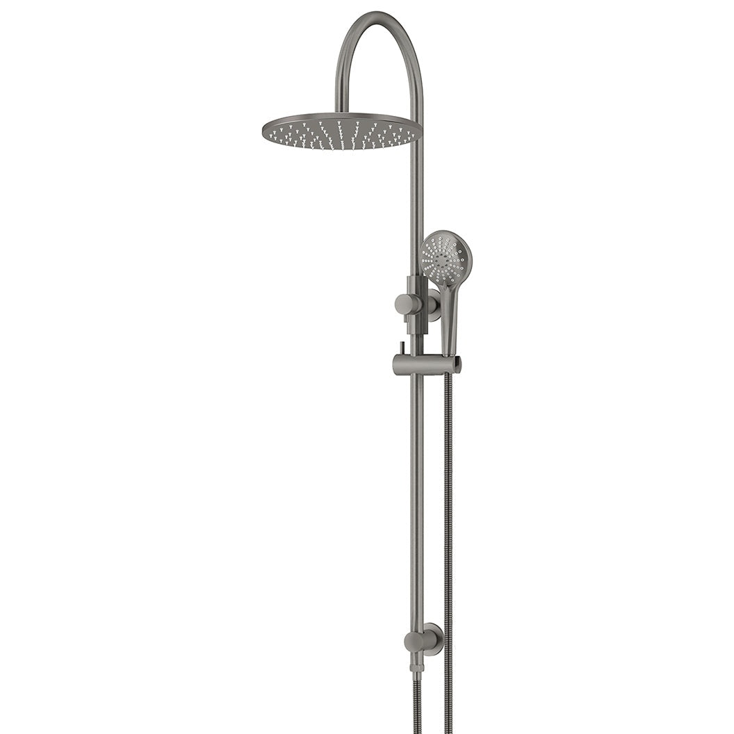 300mm Round Overhead Shower Rail, Three Function Hand Shower - Shadow