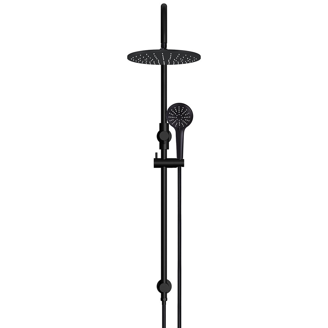 300mm Round Overhead Shower Rail, Three Function Hand Shower - Matte Black