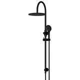 300mm Round Overhead Shower Rail, Three Function Hand Shower - side profile view