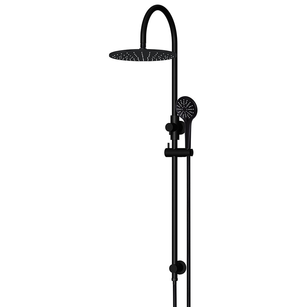 300mm Round Overhead Shower Rail, Three Function Hand Shower - side profile view