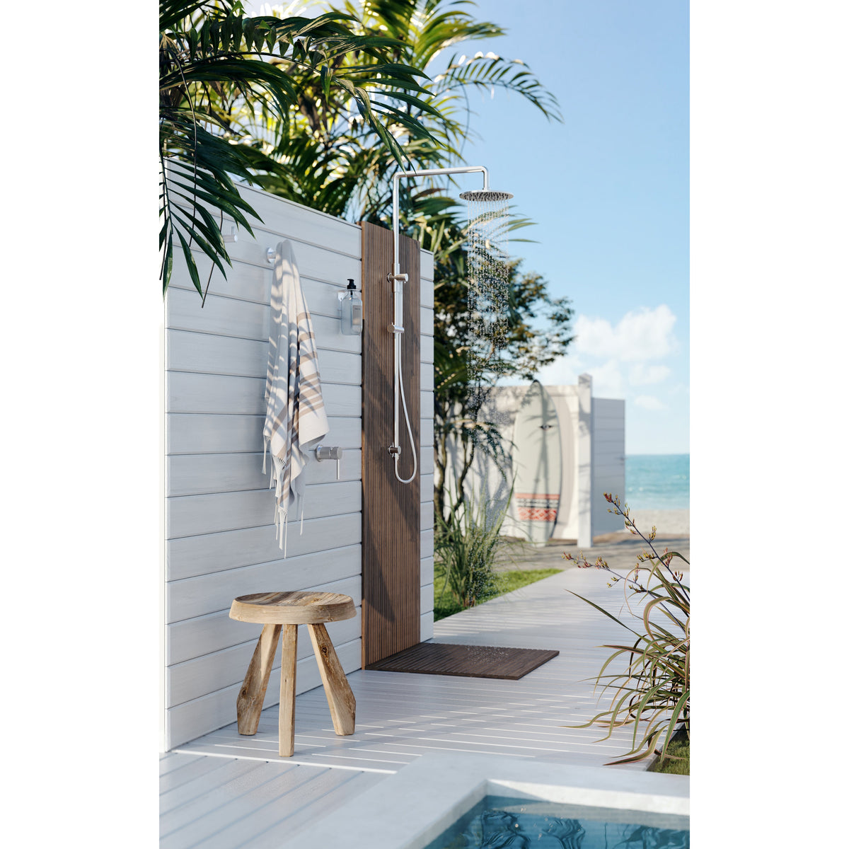 Outdoor Combination Shower Rail SS316 - rear mounting detail