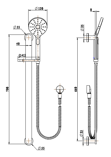 Nova Shower on Rail - Matte Black