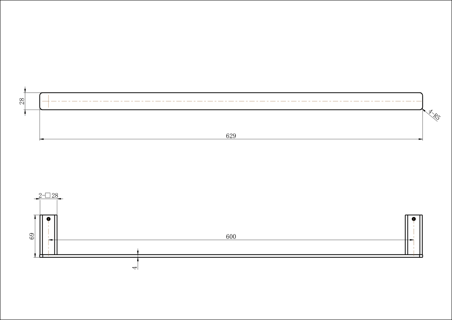 Nova Single Towel Rail 600mm - Matte Black