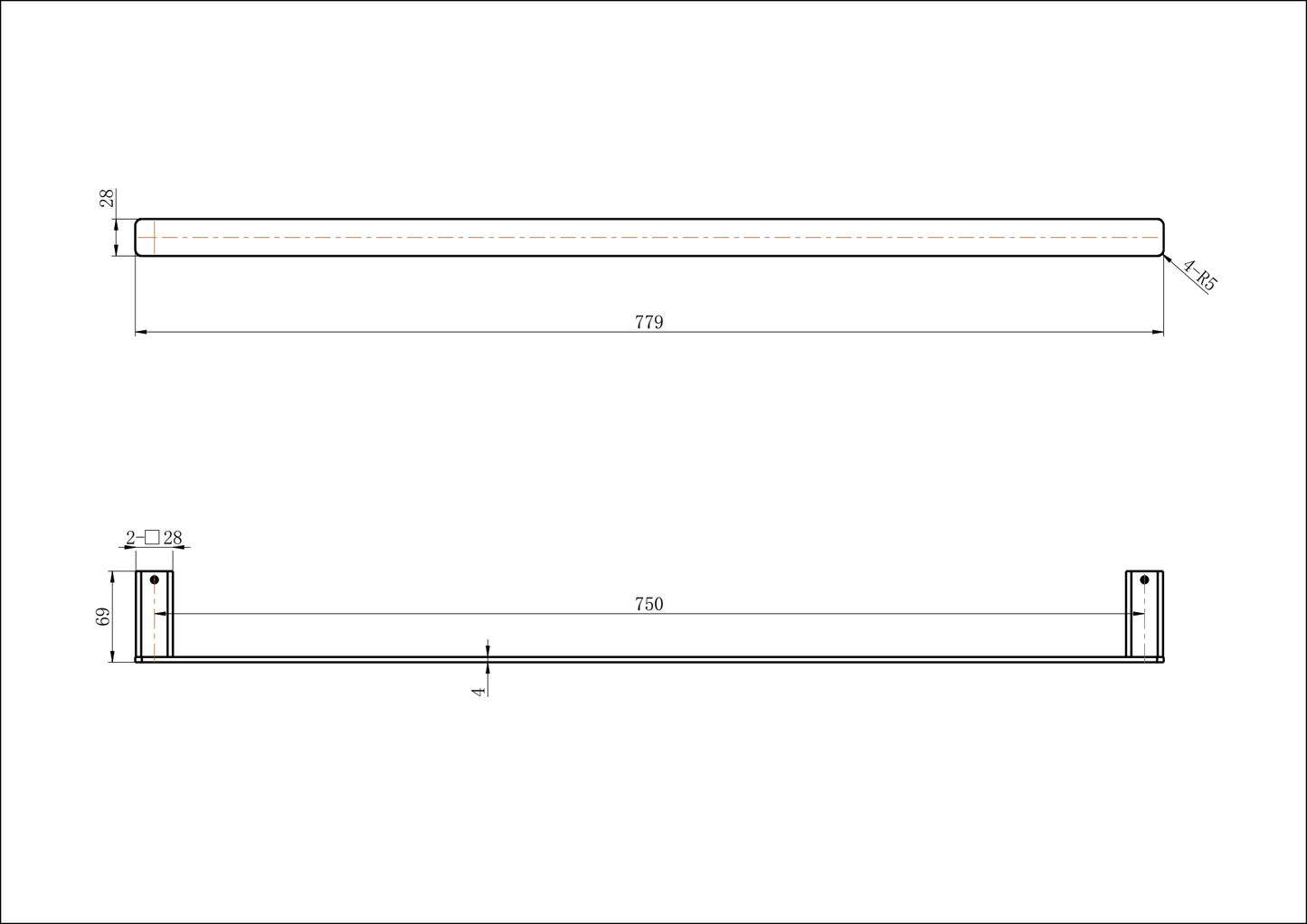 Nova Single Towel Rail 750mm - Matte Black