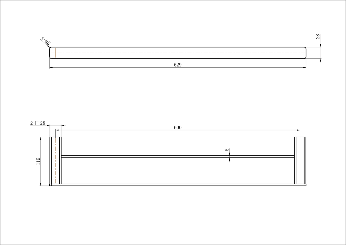 Nova Double Towel Rail 600mm - Matte Black