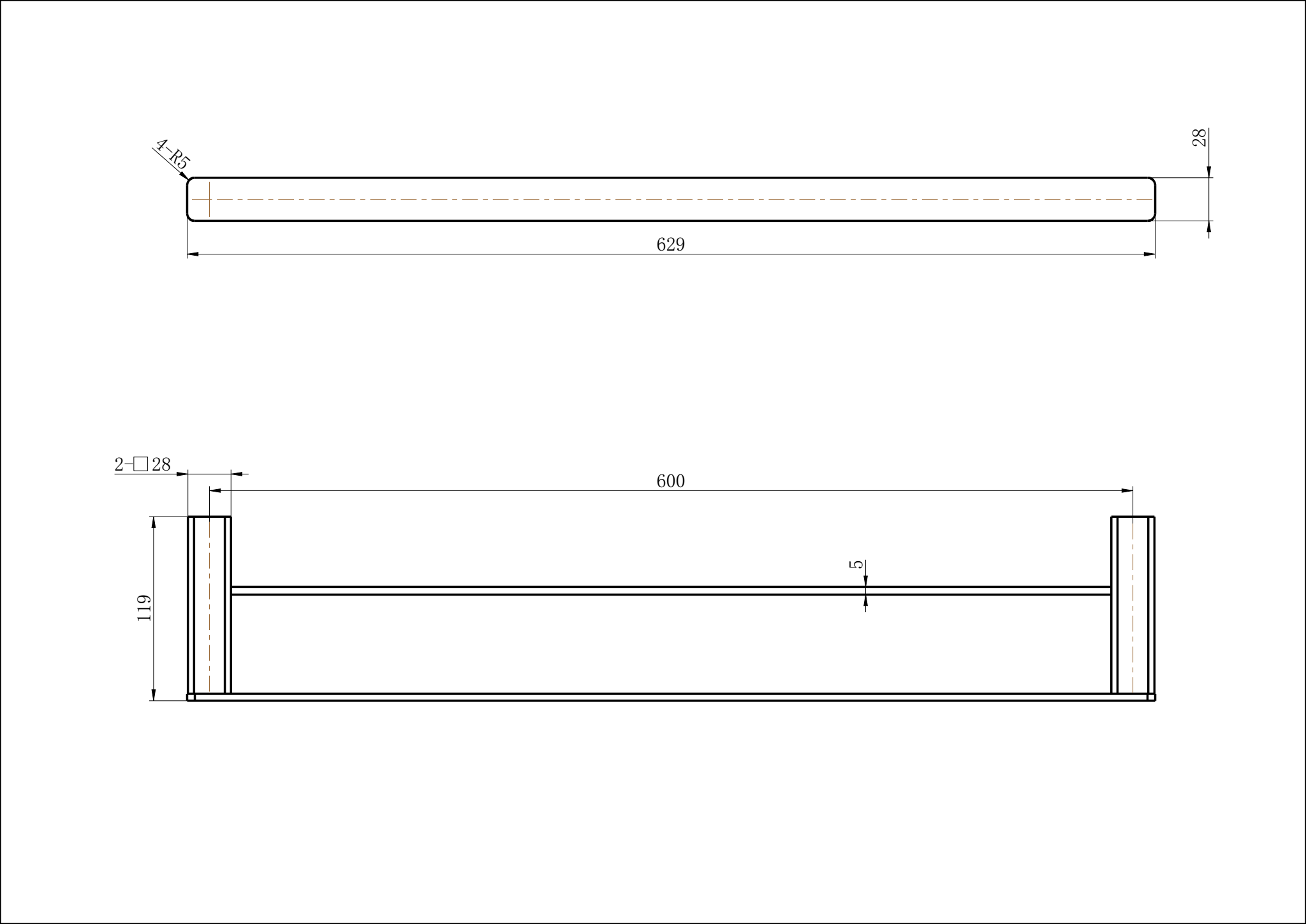 Nova Double Towel Rail 600mm - Matte Black