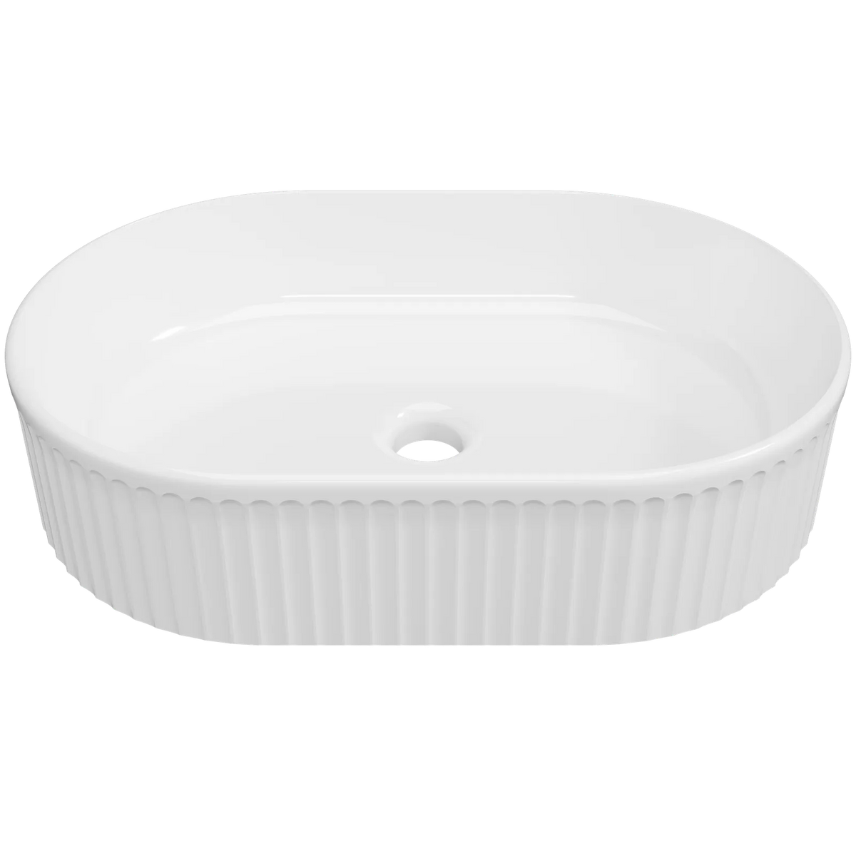 Timberline Oval Flute Above Counter Basin 490mm Gloss White