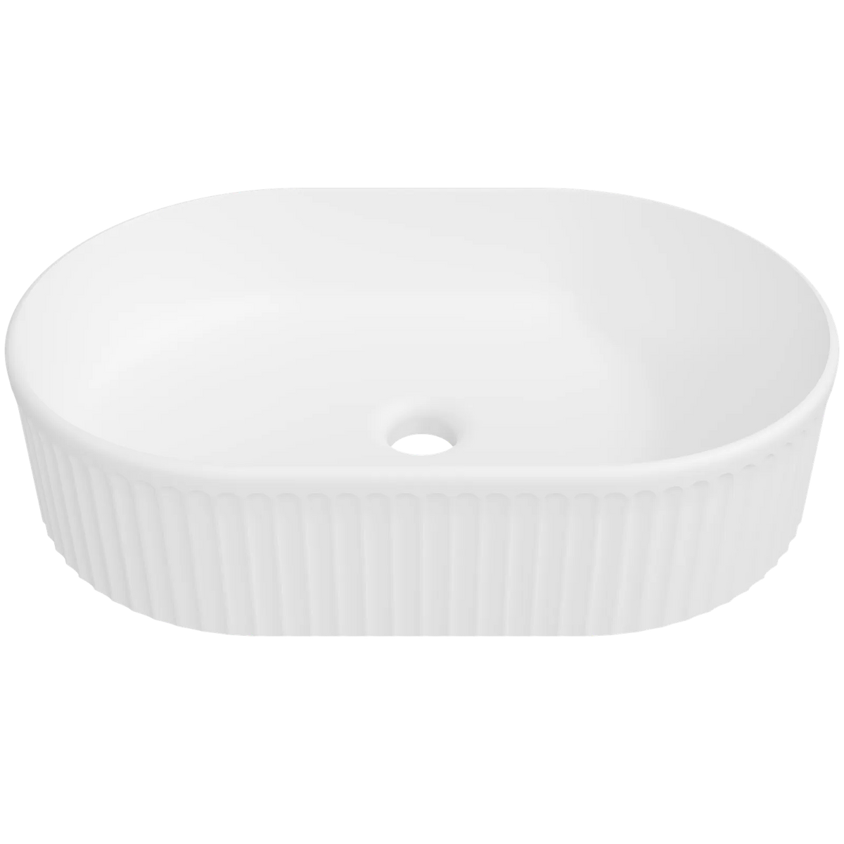 Timberline Oval Flute Above Counter Basin 490mm Matte White
