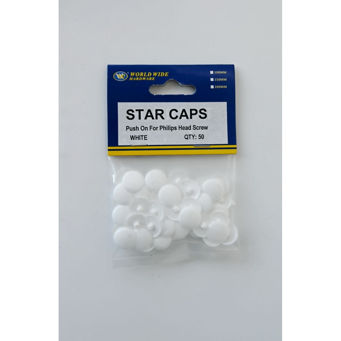 STAR CAPS -push on for philips head screw -white (PK50)