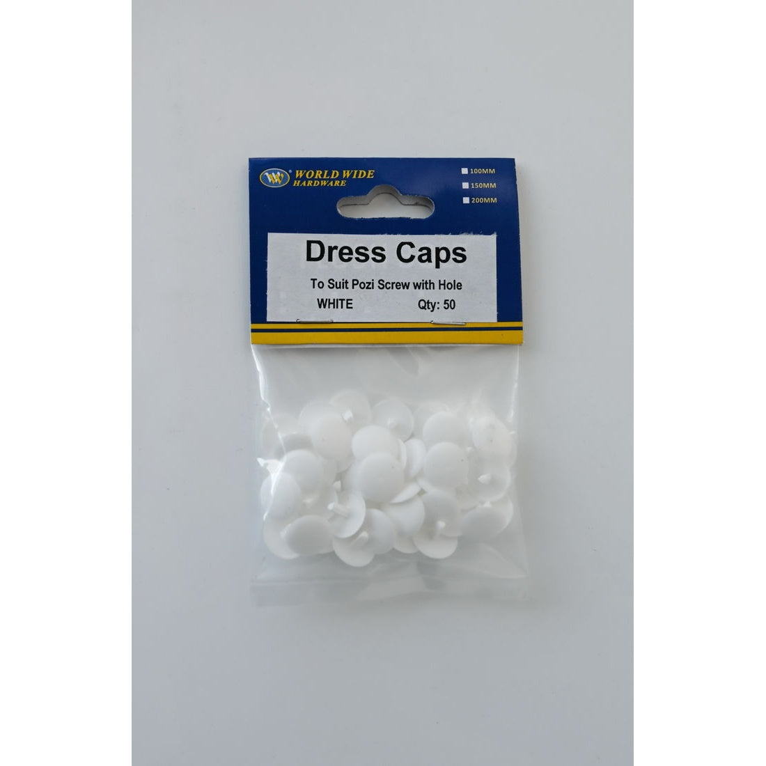 DRESS CAPS -to suit Pozi screw with hole -white (PK50)