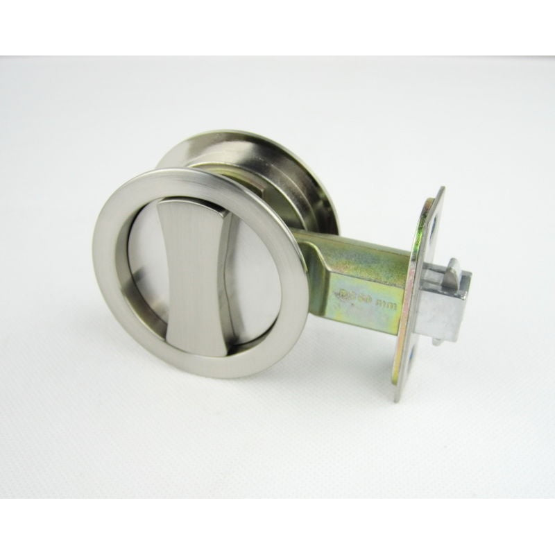 Cavity Sliding Door Lock RD Satin Nickel -Back