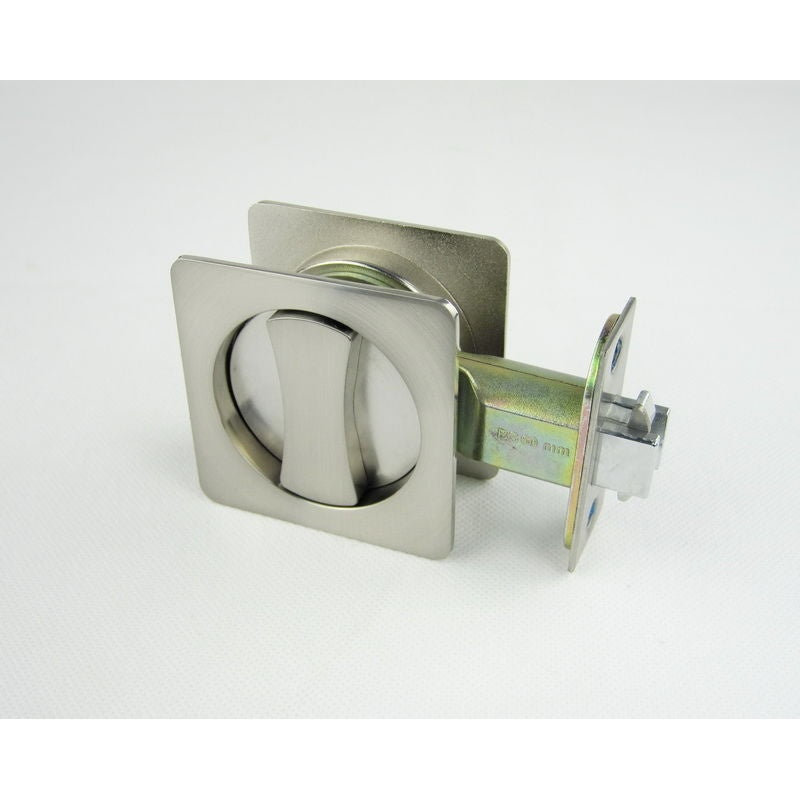 Cavity Sliding Door Lock SQ Satin Nickel -Back