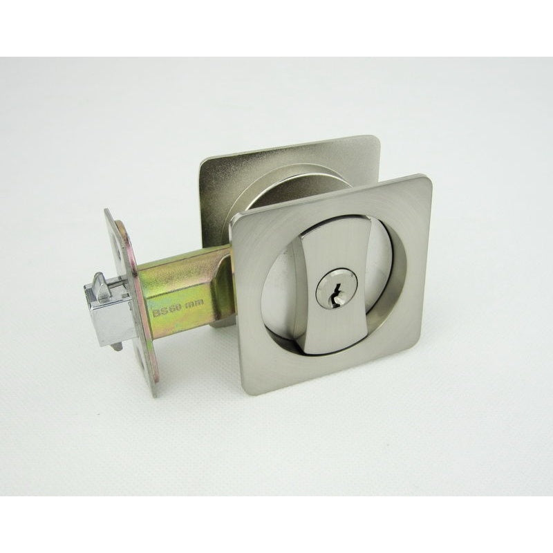 Cavity Sliding Door Lock SQ Satin Nickel -Entrance