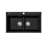 Santorini Black Double Bowl Topmount Sink With Glass Top
