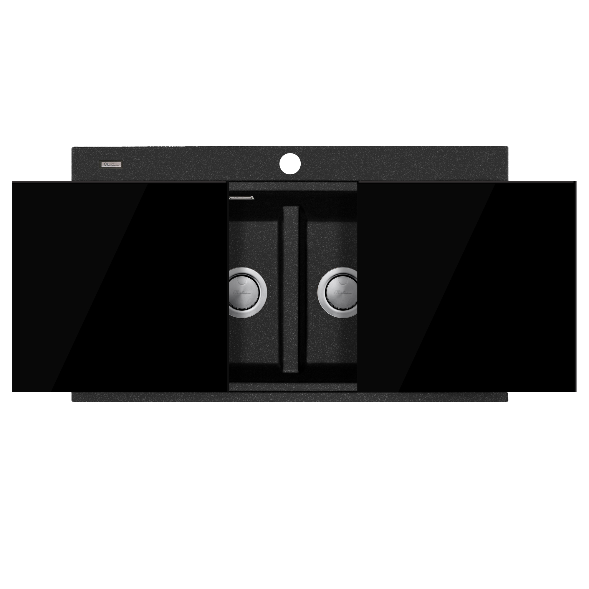 Santorini Black Double Bowl Topmount Sink With Glass Top