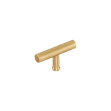 Momo Strano T Knob 60mm in Brushed Satin Brass - finish and profile close-up