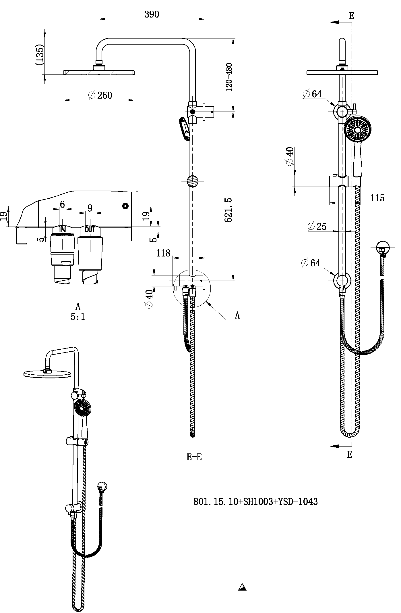 Star Twin Hose Shower Column Set - Chrome