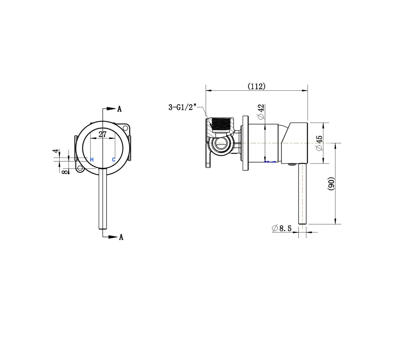 Star Mini Shower Mixer 60mm - Matte Black