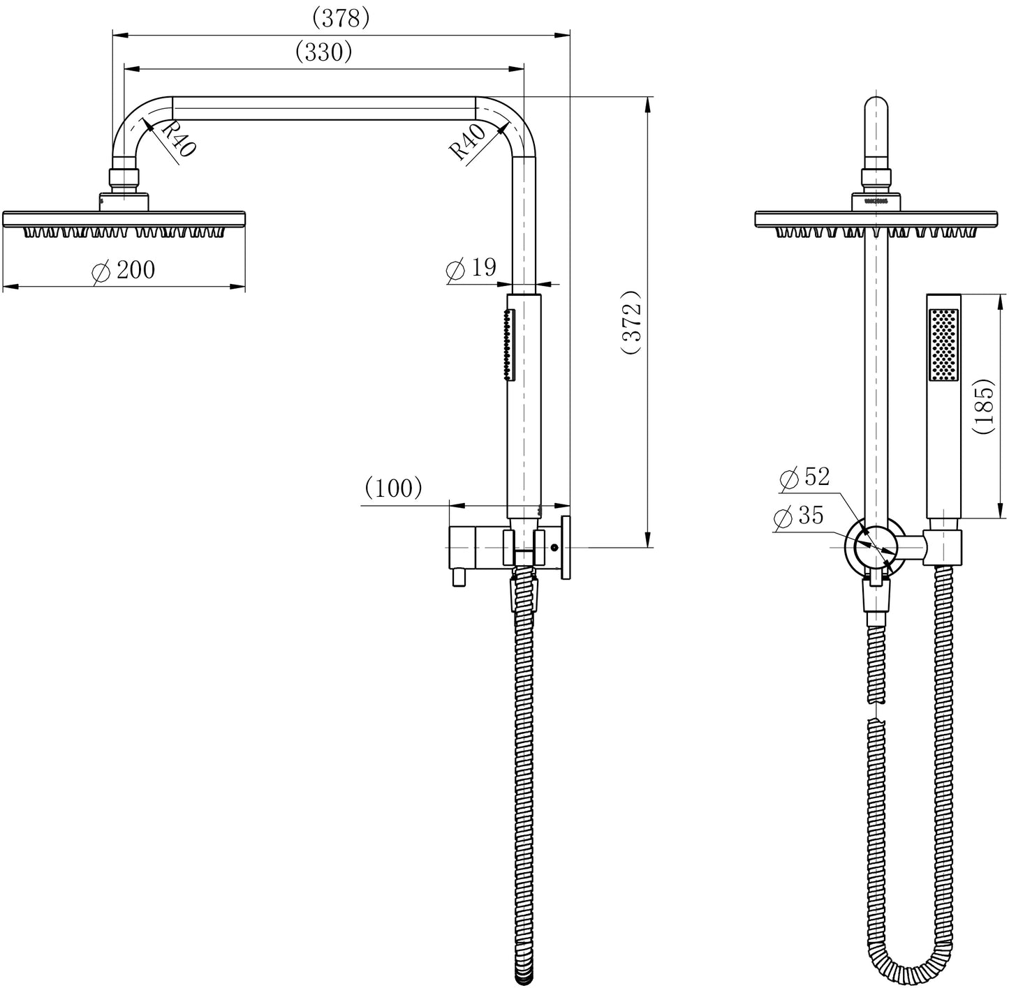 Star Mini Half Shower Column Set - Gun Metal