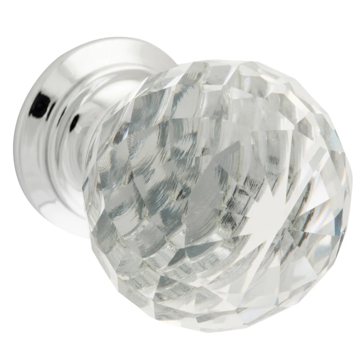 Clear Diamond Cut Glass Cupboard Knob - D25xP35mm BP20mm