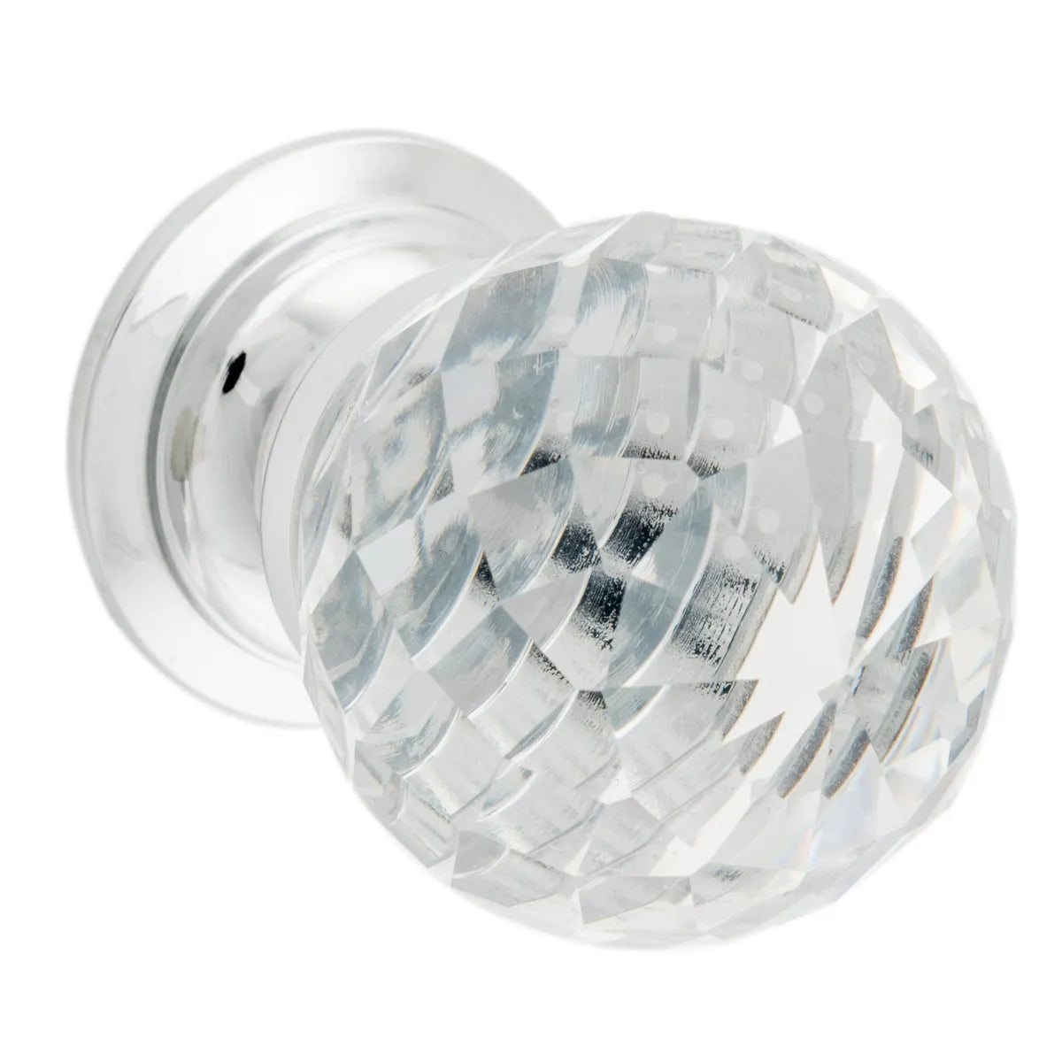 Clear Diamond Cut Glass Cupboard Knob - D30xP42mm BP26mm