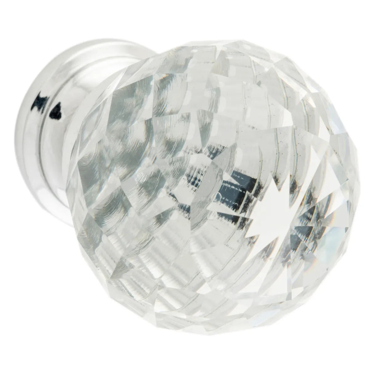 Clear Diamond Cut Glass Cupboard Knob - D40xP55mm BP28mm